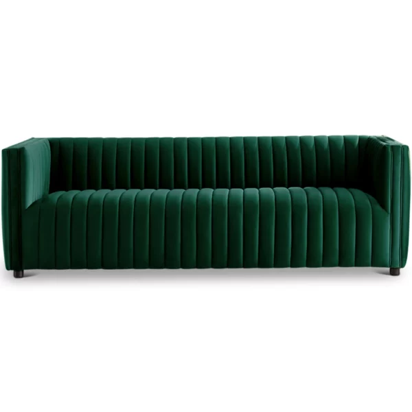 Dominic Channel Tufted Green Velvet Sofa