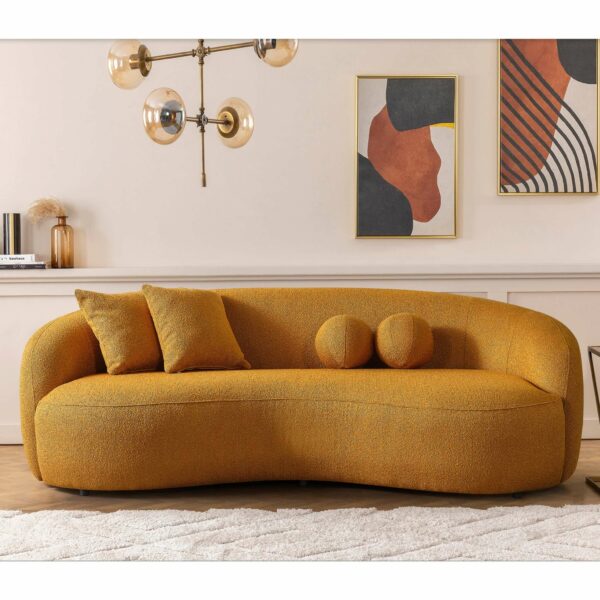 Drake Japandi Style Curvy Dark Yellow Boucle Sofa