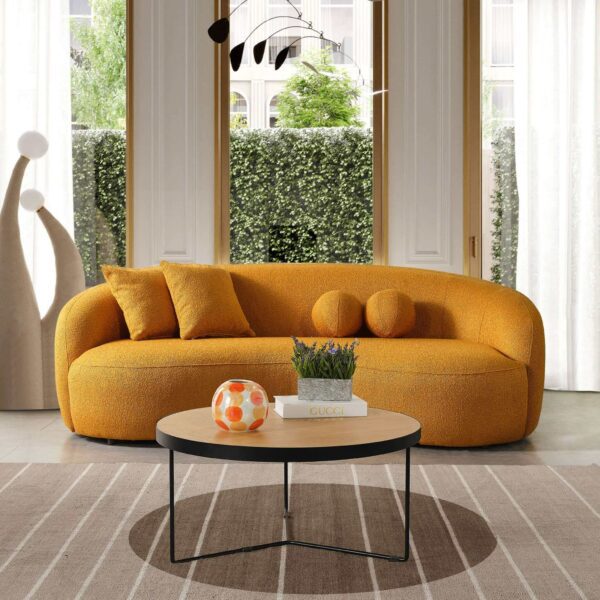 Drake Japandi Style Curvy Dark Yellow Boucle Sofa