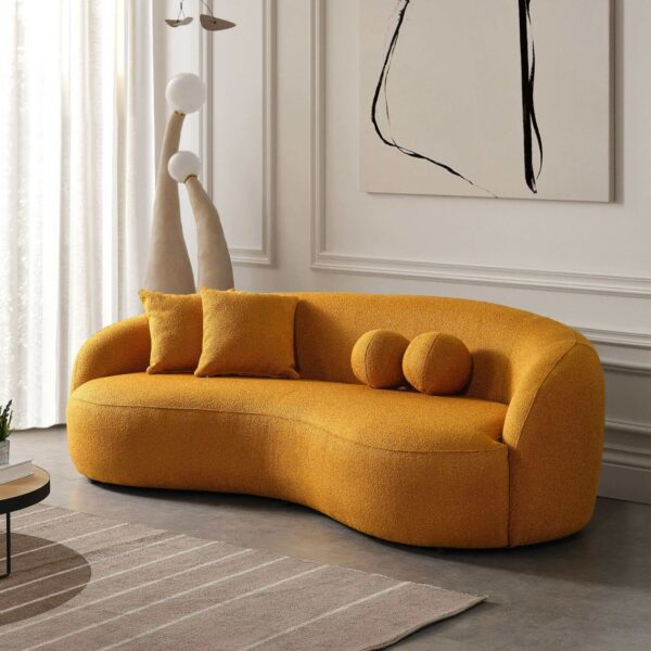 Drake Japandi Style Curvy Dark Yellow Boucle Sofa