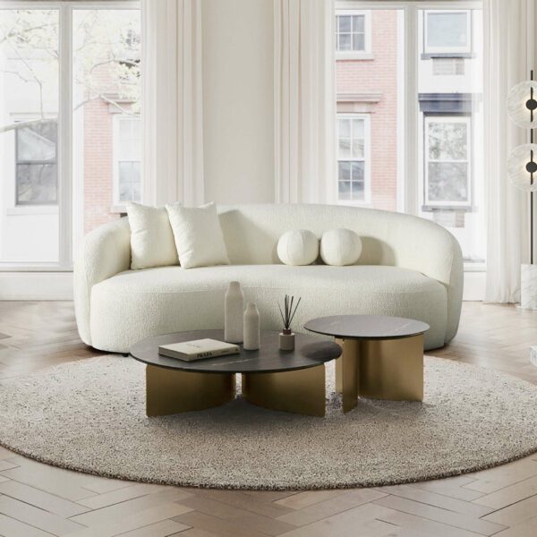 Drake Japandi Style Curvy Ivory Boucle Sofa