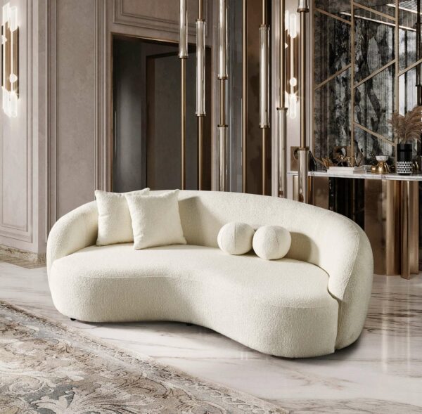 Drake Japandi Style Curvy Ivory Boucle Sofa