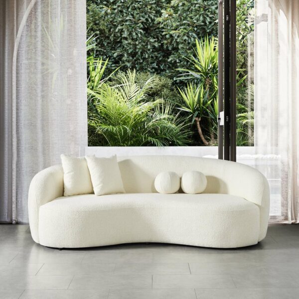 Drake Japandi Style Curvy Ivory Boucle Sofa