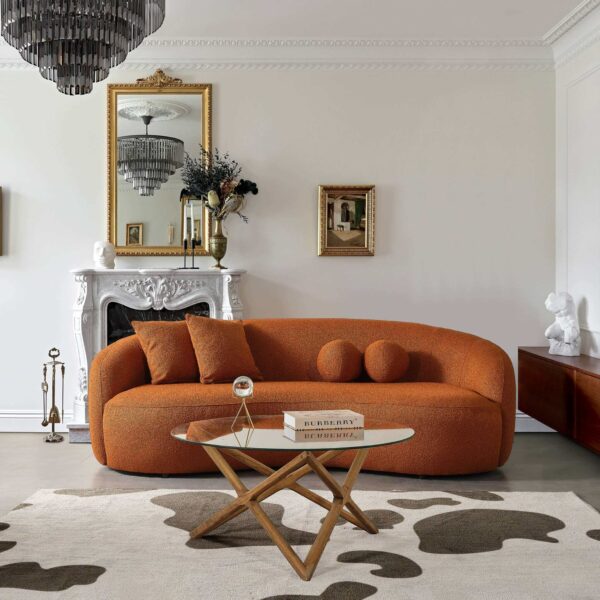 Drake Japandi Style Curvy Orange Boucle Sofa