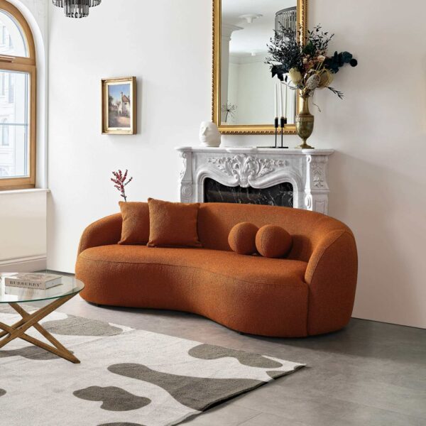 Drake Japandi Style Curvy Orange Boucle Sofa