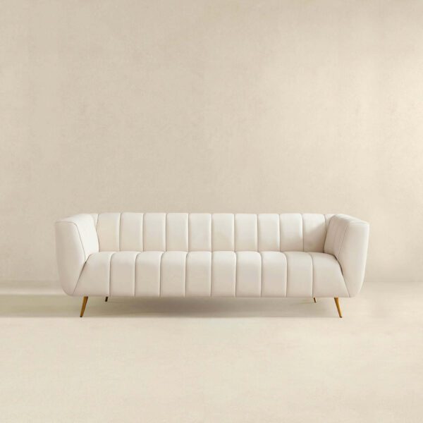 LaMattina Italian Beige Leather Channel Tufted Sofa