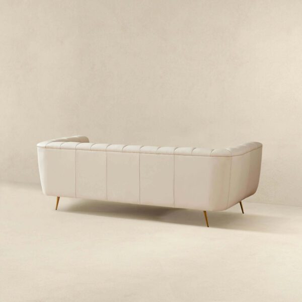 LaMattina Italian Beige Leather Channel Tufted Sofa