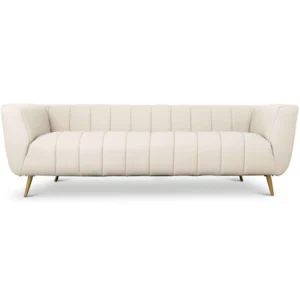 LaMattina Italian Beige Leather Channel Tufted Sofa