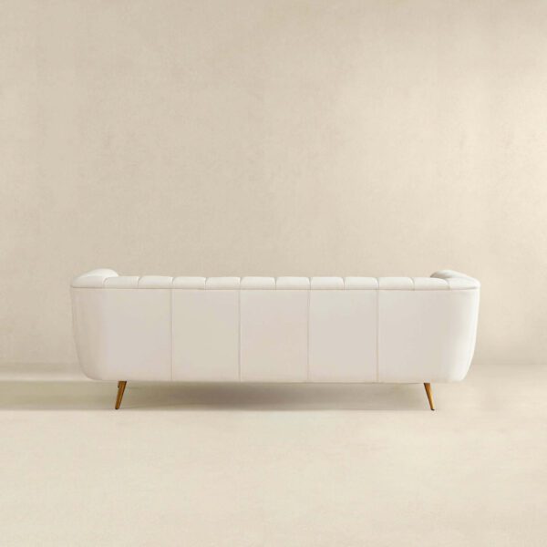 LaMattina Italian Beige Leather Channel Tufted Sofa