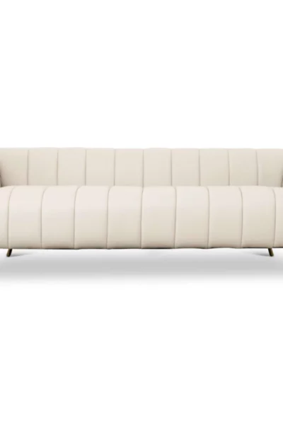 LaMattina Italian Beige Leather Channel Tufted Sofa