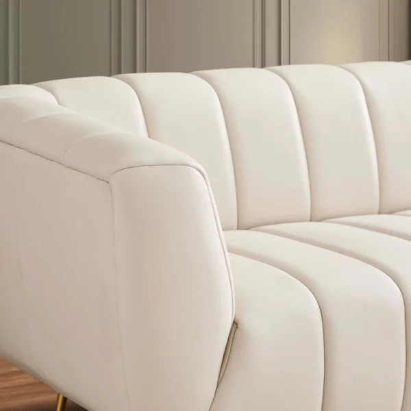 LaMattina Italian Beige Leather Channel Tufted Sofa