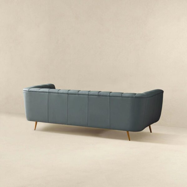 LaMattina Italian Blue Leather Channel Tufted Sofa