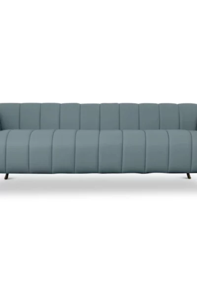 LaMattina Italian Blue Leather Channel Tufted Sofa