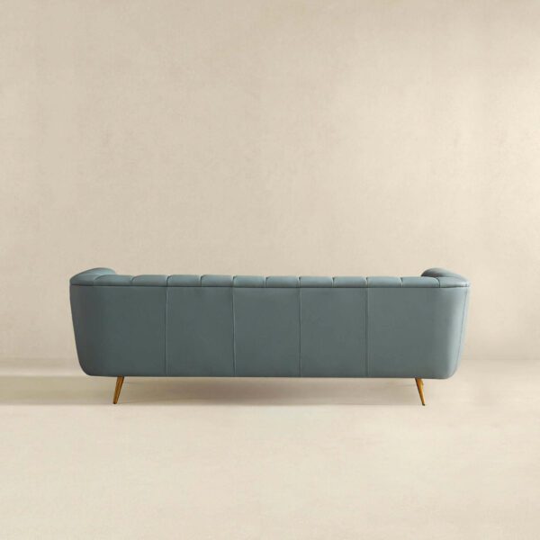 LaMattina Italian Blue Leather Channel Tufted Sofa