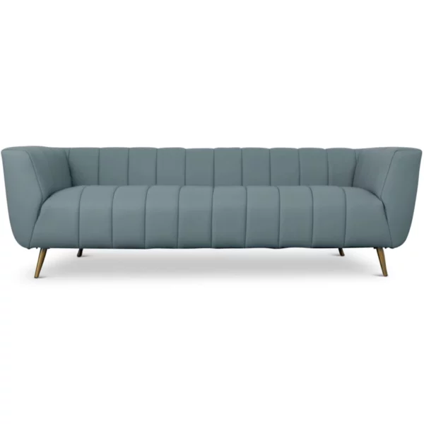 LaMattina Italian Blue Leather Channel Tufted Sofa