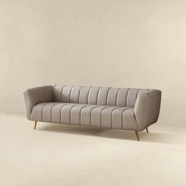 LaMattina Italian Grey Leather Channel Tufted Sofa