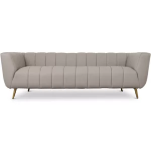 LaMattina Italian Grey Leather Channel Tufted Sofa