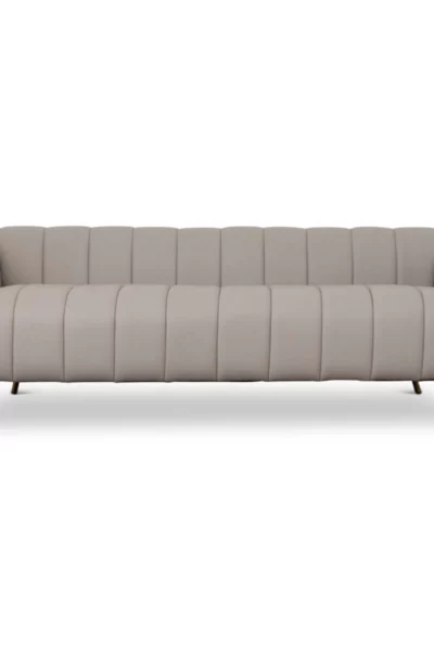 LaMattina Italian Grey Leather Channel Tufted Sofa