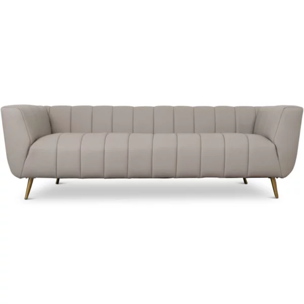 LaMattina Italian Grey Leather Channel Tufted Sofa