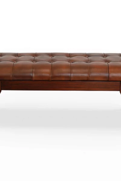 Maja Mid Century Modern Tan Leather Bench