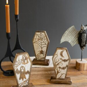 Carved Wooden Halloween Coffin Scenes