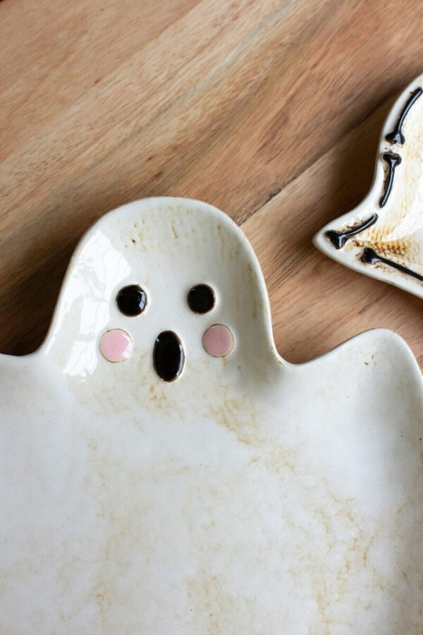 Ceramic Boo and Ghost Serving Platters