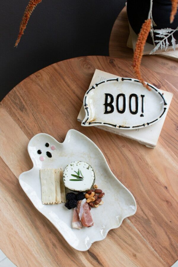 Ceramic Boo and Ghost Serving Platters