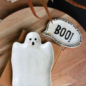 Ceramic Boo and Ghost Serving Platters