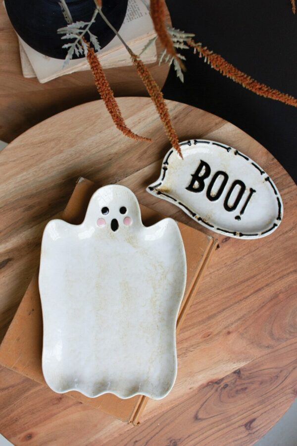 Ceramic Boo and Ghost Serving Platters