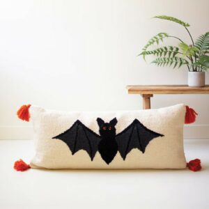 Halloween Bat Hand Hooked Pillow