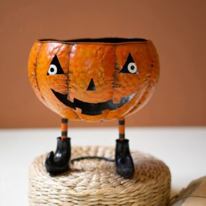 Painted Metal Halloween Jack-O-Lantern Bowl