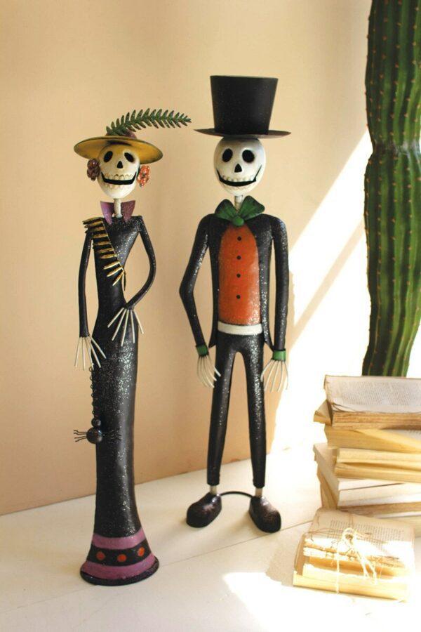 Painted Metal Halloween Day of The Dead Couple