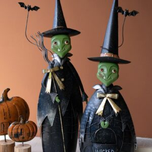 Painted Metal Halloween Witches, Set of 2