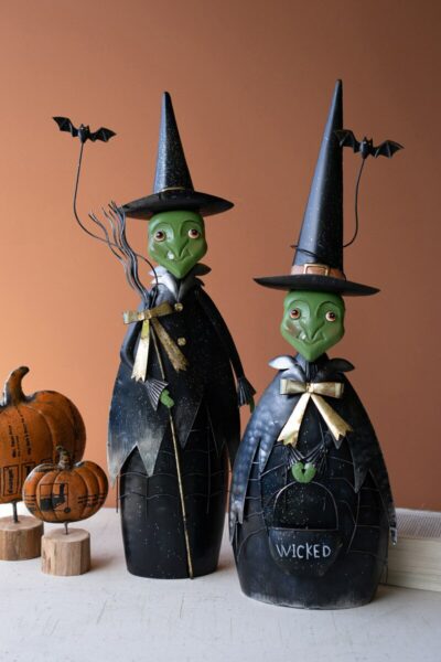 Painted Metal Halloween Witches, Set of 2