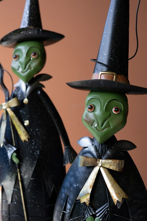 Painted Metal Halloween Witches, Set of 2