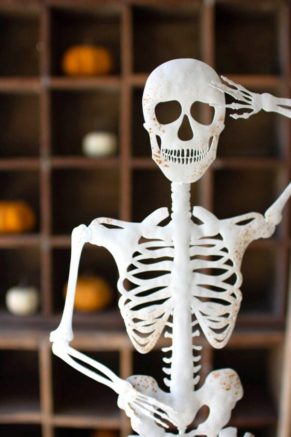 Rustic White Metal Skeleton on a Stand