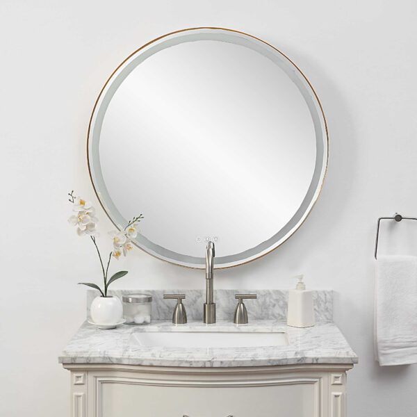 Brass Crofton Lighted Round Mirror