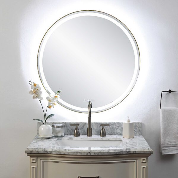 Brass Crofton Lighted Round Mirror