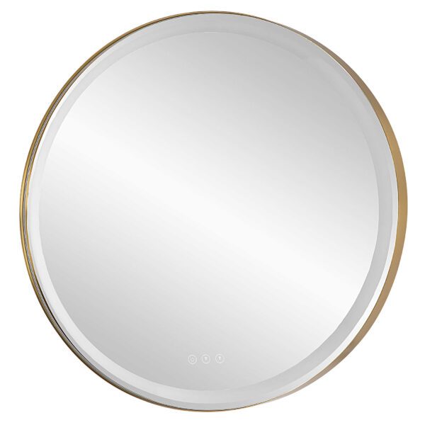 Brass Crofton Lighted Round Mirror