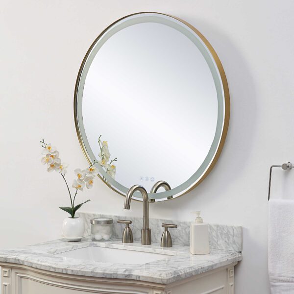 Brass Crofton Lighted Round Mirror