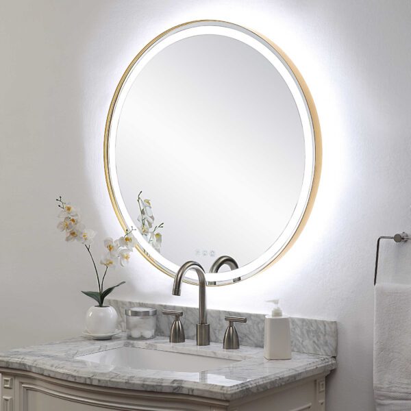 Brass Crofton Lighted Round Mirror