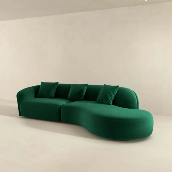 Green Elijah Japandi Style Curvy Sectional Sofa