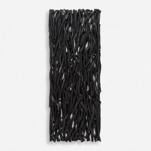 Tall Black Gathered Teak Wood Wall Decor