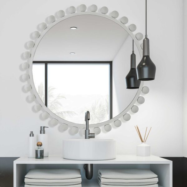 White Cyra Round MIrror