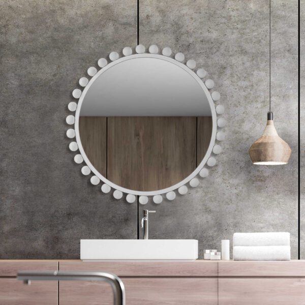 White Cyra Round MIrror