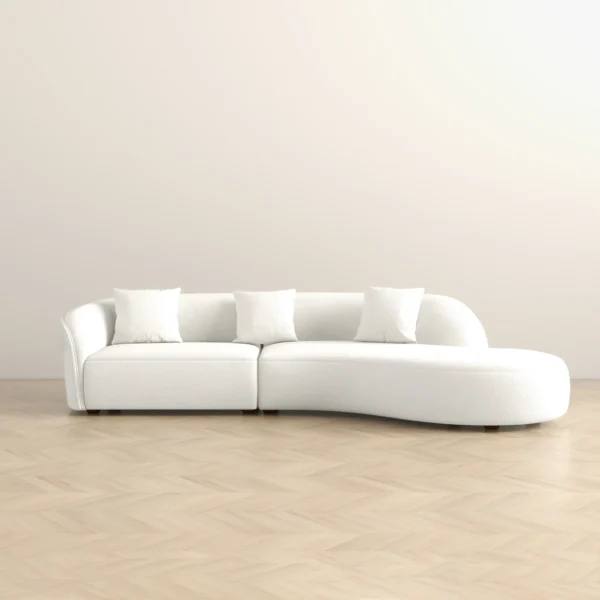 White Elijah Japandi Style Curvy Sectional White Sofa