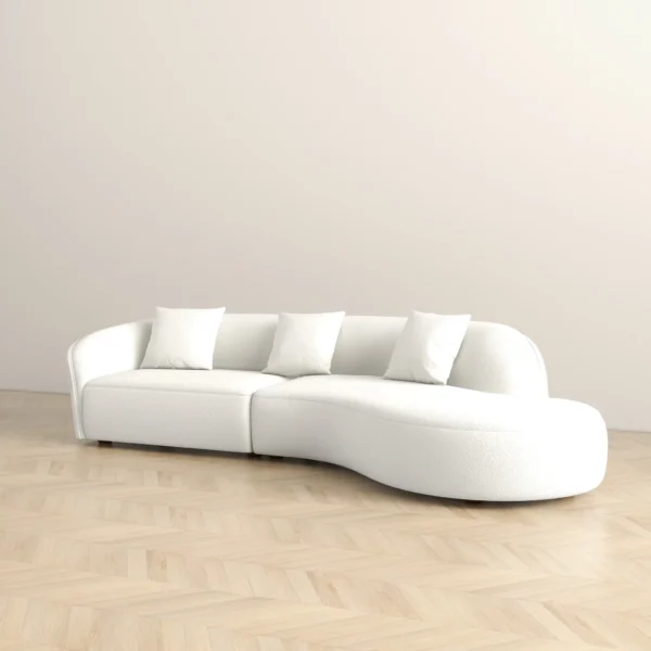 White Elijah Japandi Style Curvy Sectional White Sofa