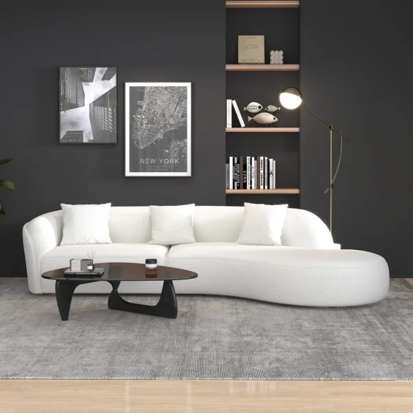 White Elijah Japandi Style Curvy Sectional White Sofa