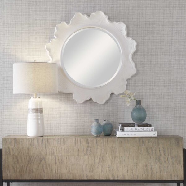 White Sea Coral Round Mirror