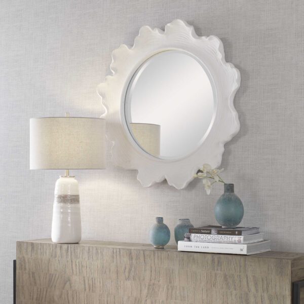 White Sea Coral Round Mirror